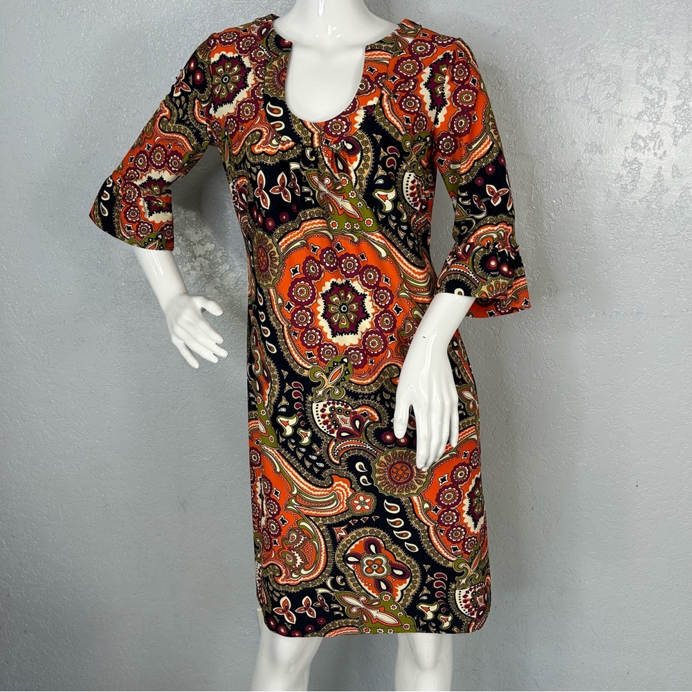 Jude Connally Dress Mandala Mod Print in Navy Blue and Orange Colors Size Small